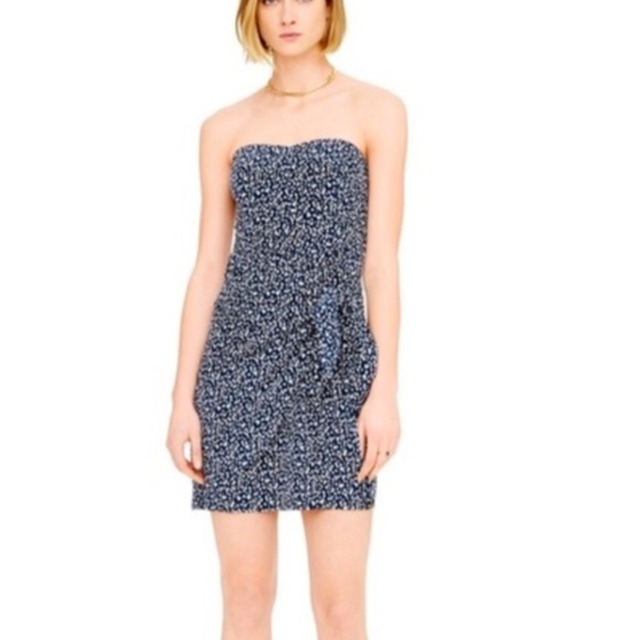 Club Monaco Silk Harper Strapless Mini Dress Blue Abstract Floral Print Size 2 - Picture 10 of 10